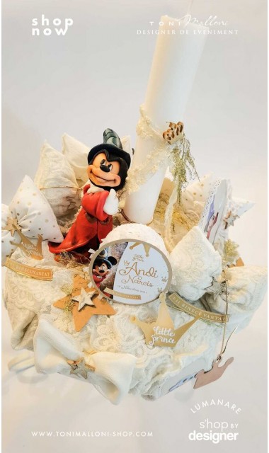 Lumanare botez Mickey Mouse Wizard creata cu o figurina special creata manual unicat 20